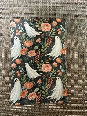 Ghost & Pumpkin Pattern eBook Reader Insert in Black and Orange 4x6